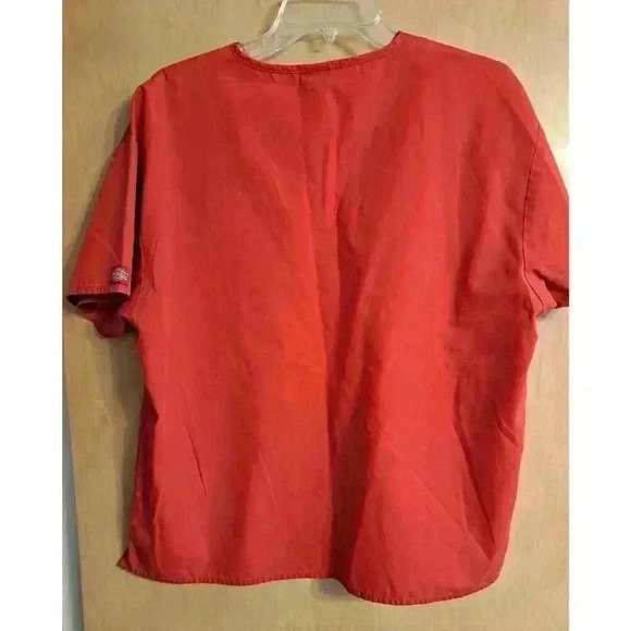 Dickies Unisex M Scrub Top Red Solid V Neck Pocket Short Sleeve - Picture 2 of 3
